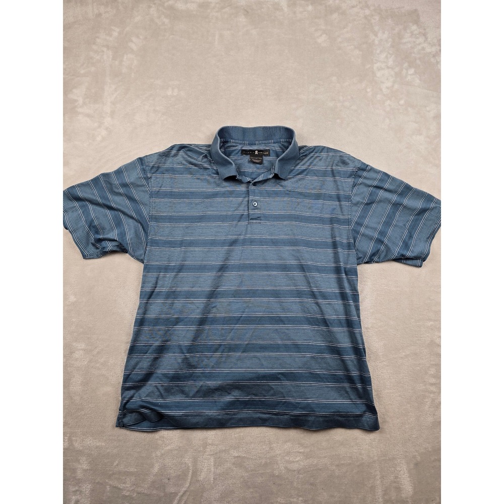 Vintage Tiger Woods Golf‎ Polo Shirt Mens L Blue Striped Short Sleeve Y2K *Read